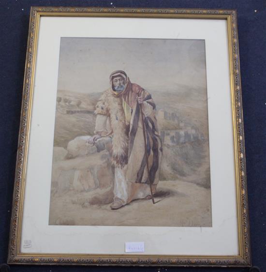 H. Donatt, watercolour, Arab shepherd, 57 x 45cm.